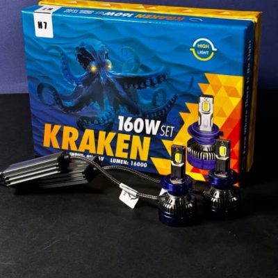 هدلایت _ هایلایت 2 خار  H7 160 W  KRAKEN   بسته بندی آبی طلایی